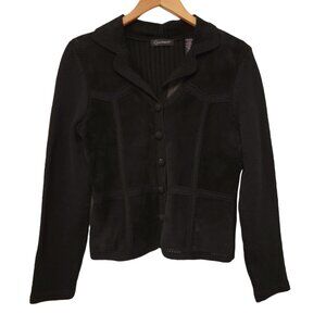 Context Jacket‎ Suede Leather And Wool Blend Black Womens Size Medium EUC